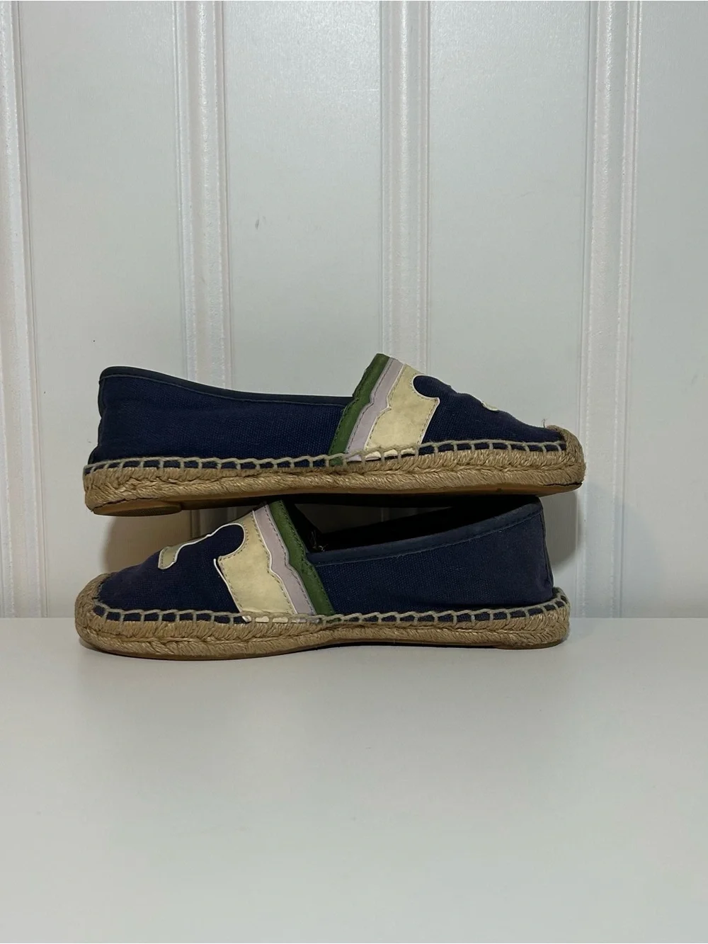 Tory Burch Laguna Navy blue and Cream Women's Espadrille Slip-Ons